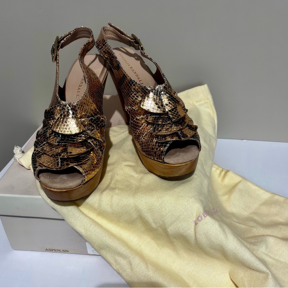 Loeffler Randall Copper Snakeskin Platform Sandals